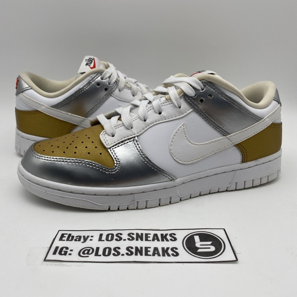 Nike Dunk Low SE Silver Gold‎ Metallic DH4403-700 Womens 8.5 Mens 7 Sneaker